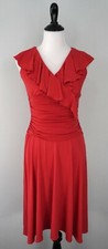 SUZI CHIN Maggy Boutique Red Ruffle Faux Wrap Stretch V-Neck Fit Flare Dress 6