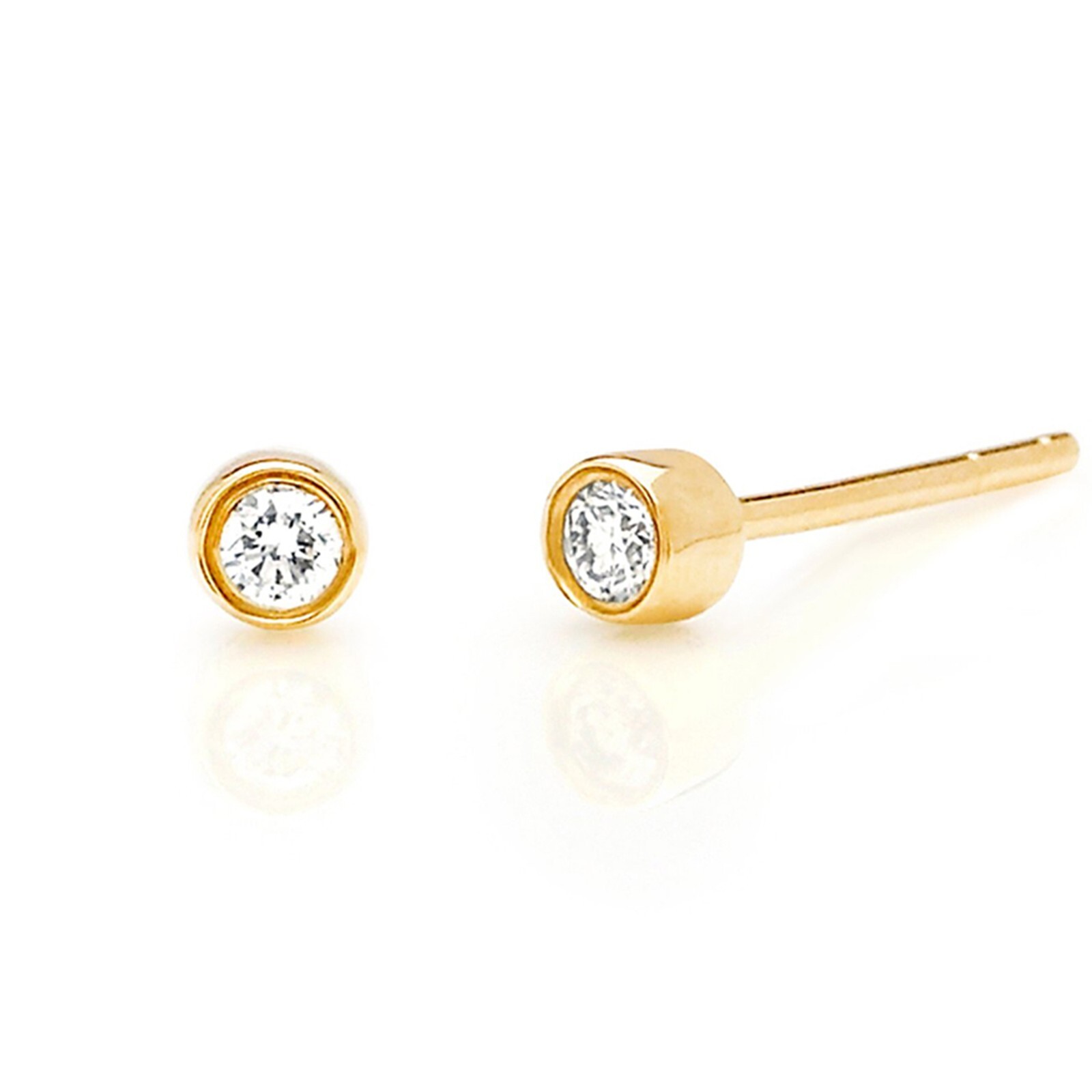 Natural Single Diamond Tiny Stud Earrings 14k Yellow Gold Minimalist Jewelry New