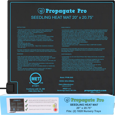 PROPAGATE PRO Seedling Heat Mat 20''x20'' Seed Starter Pad Germination Clone