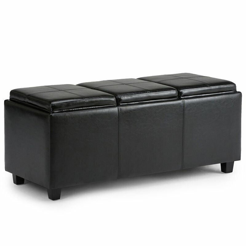 Simpli Home Avalon Faux Leather Storage Bench in Black