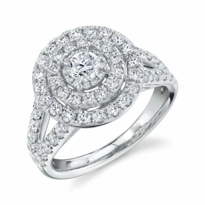 Diamant Verlobungsring 14K Weißgold Split Shank Band Double Halo 1.50ct Rund - Bild 1 von 2