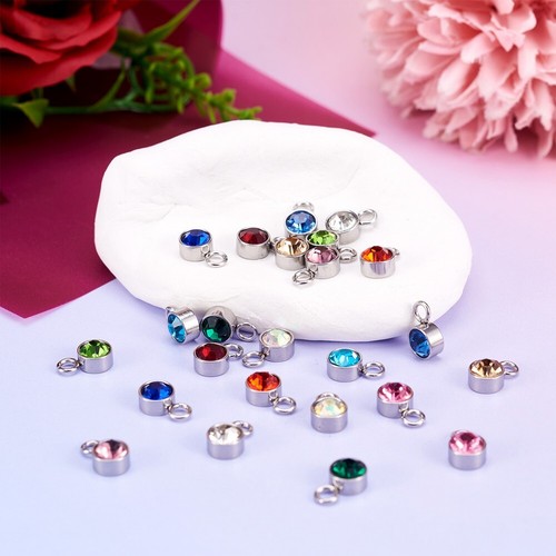 24pcs Flat Round Glass Rhinestone Charms Birthstone Charms Jewelry Making 10x6mm - 第 4/7 張圖片