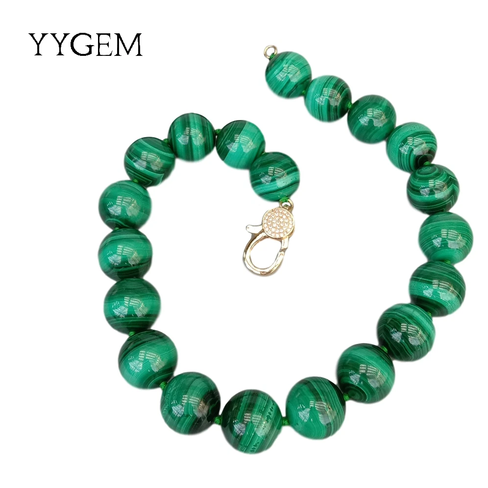 Natural AAA Grade 20mm Green Malachite Round Smooth Gemstone Necklace 46Cm - product detail image 9