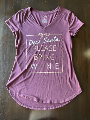 NWOT Womens  Dear Santa Please Bring Wine Christmas Holiday Graphic Tee Shirt XS