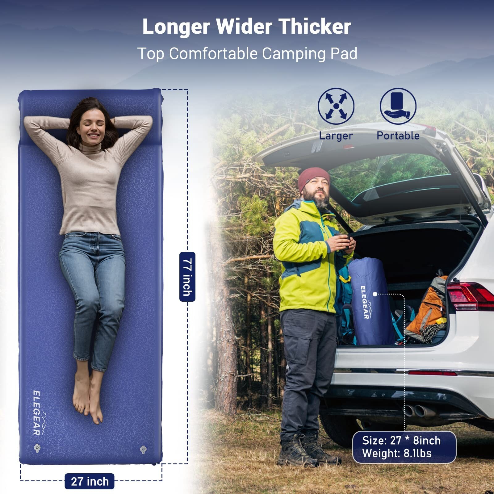 Elegear Self Inflating Sleeping Pad, 3.18'' Ultra-Thick Memory Foam... Fast Ship