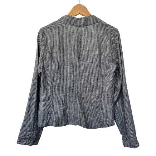 Eileen Fisher Linen Single Breasted Stripe Blazer Size S Navy Coastal Nautical - Picture 2 of 11