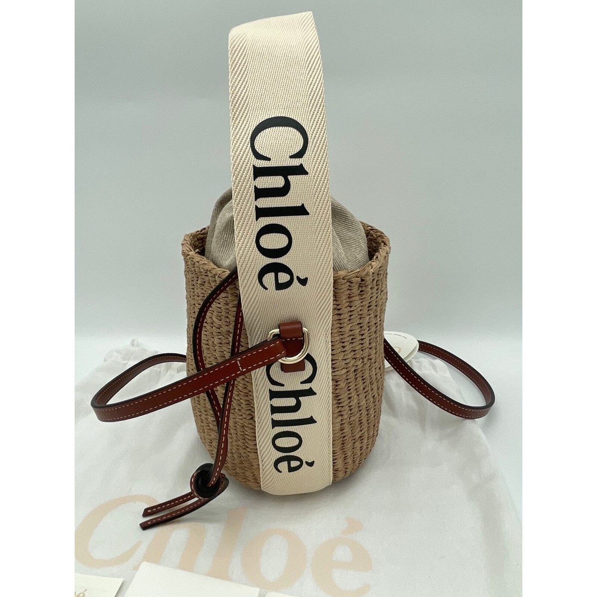 NEW CHLOE SMALL WOODY BASKET BUCKET RAFFIA STRAW SUMMER