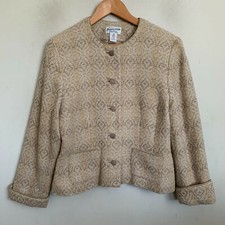 Pendleton Vintage Crop Jacket Tan Beige Multi Buttons Virgin Wool Lined Size 14