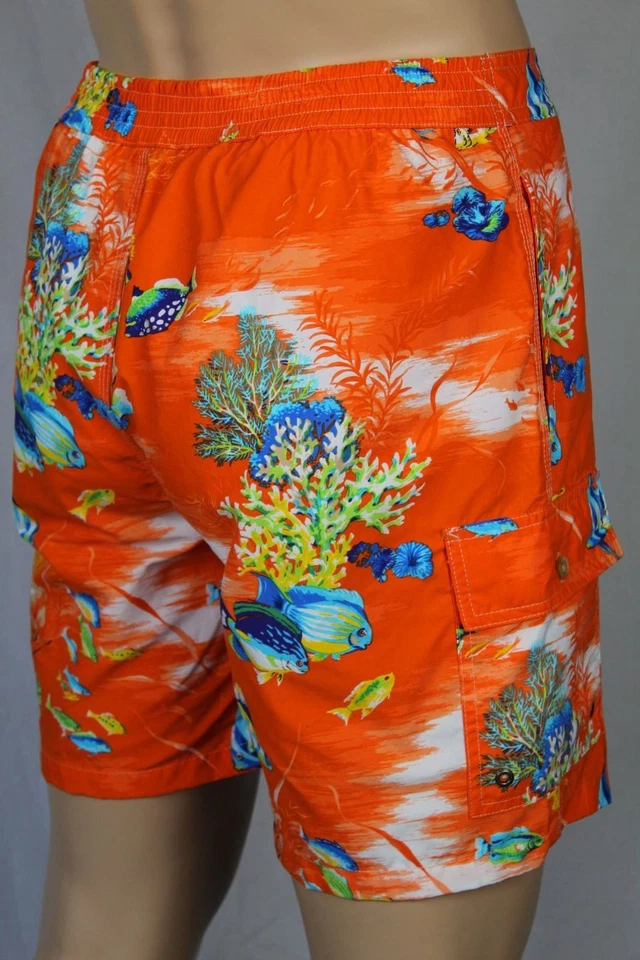 Ralph Lauren Small S Orange Tropical Swim Shorts Trunks Blue PonyNWT - Image 2 of 2
