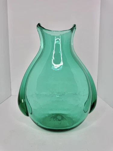 HTF Vintage MCM Blenko Glass 535 Pouch Vase 12.75” In Sea Green Seeded Stunning