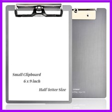 Small Aluminum Clipboard Metal A5 Memo Clip Boards w/Hangable Pen Holder