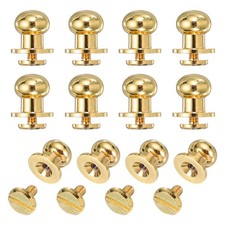 12Set Round Head Button Stud Screw 10mm Brass Chicago Screws Button Rivets Gold 