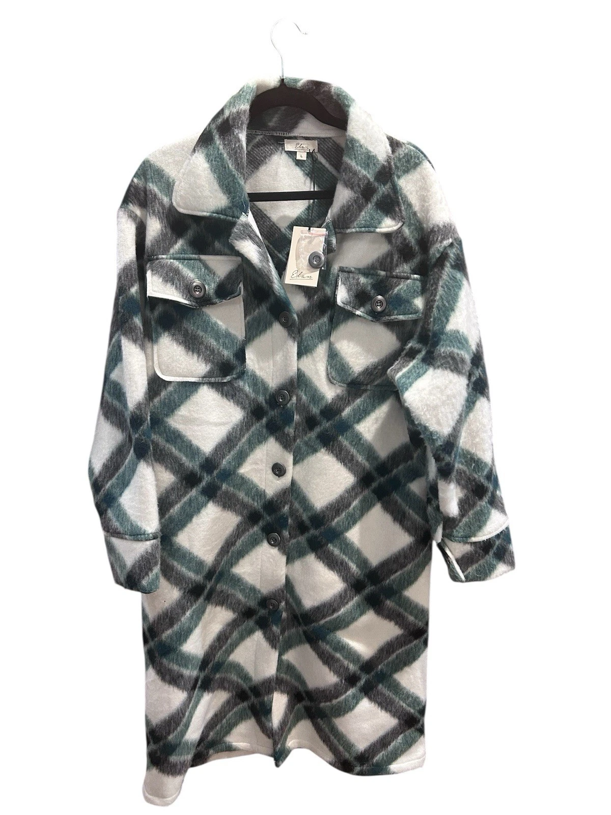 Elan Nova Plaid Long Coat Checkered Green Woman Large Clueless Preppy Academia