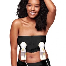 Medela Hands-Free Pumping Bustier Black Strapless Zipper Front Bra XL 410020A