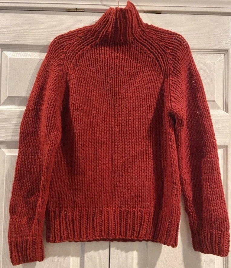 Suéter DKNY Para Mujer Vintage Años 90 Rojo Acanalado Lana Cuello Alto Talla S Foto 3 de 3