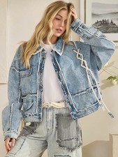 CHAQUETA VAQUERA OLI & HALI MIRIAM AZUL CLARO CUERDA DETALLADA PATCHWORK Talla S