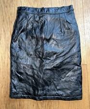 VTG 80s Black Leather Pencil Mini Patchwork Skirt Womens Sz 6