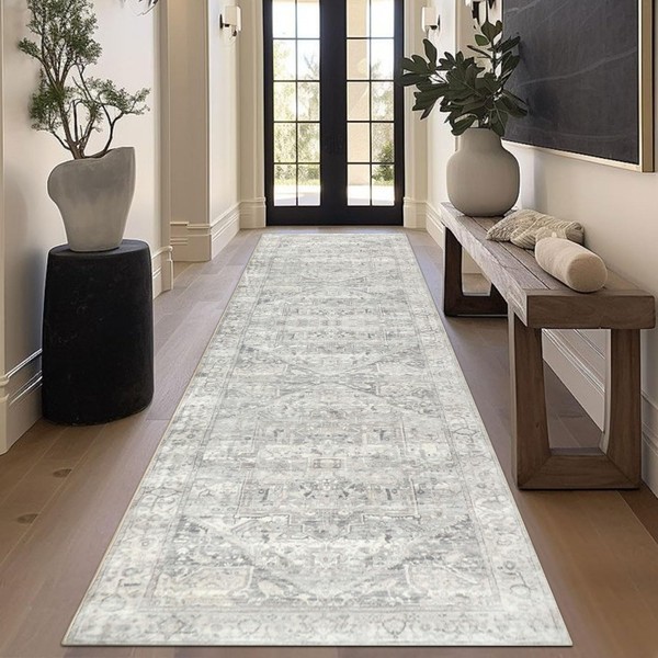 LäUfer Teppich Boho Vintage Waschbar 80X300Cm Flur Runner FüR Entryway KüChe-image