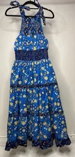 Love The Label Halter Printed Maxi Dress Women's Medium Blue Geometric Pockets
