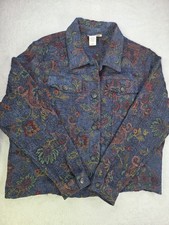 Coldwater Creek Womens L Tapestry Jacket Floral Paisley Button Boho Textured