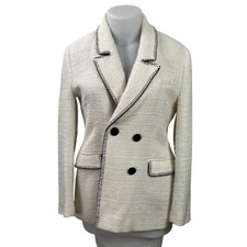 Zara Women's White Textured Tweed Double Breasted Blazer Coat jacket Size XL