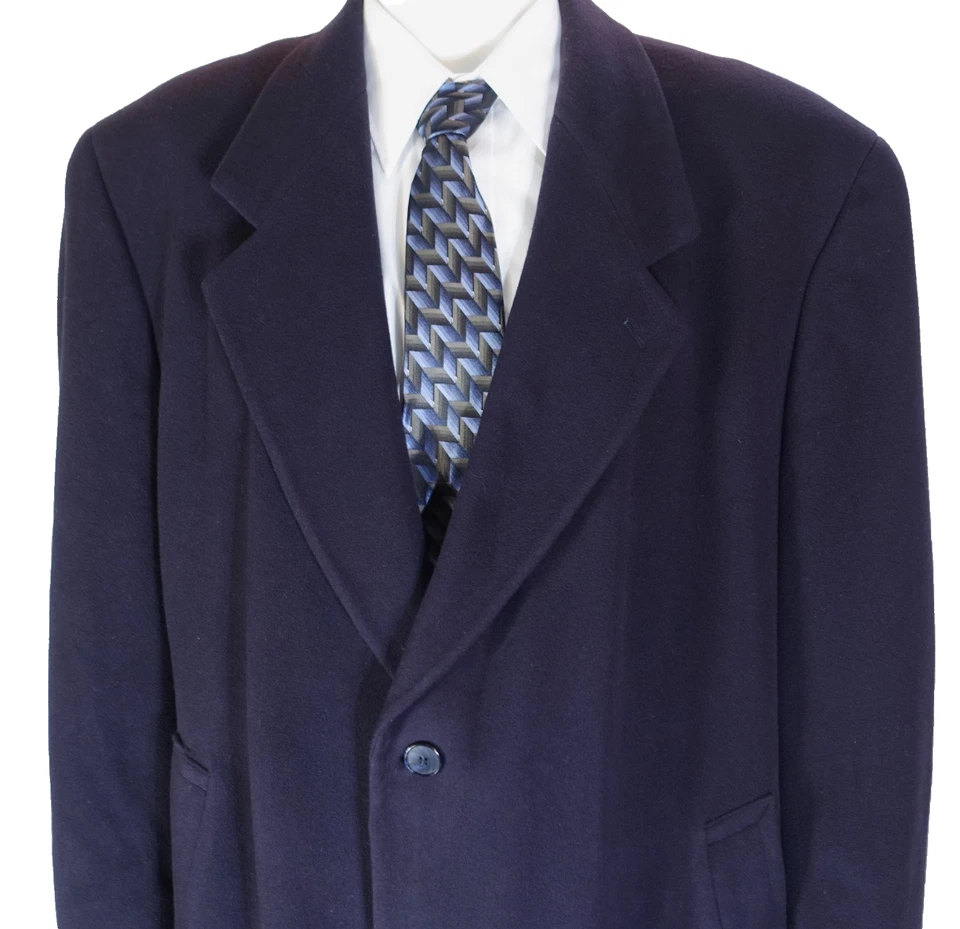 ВИНТАЖНЫЙ JONES НЬЮ-ЙОРК ТЕМНО-СИНИЙ МУЖСКОЙ 48R ШЕРСТИ КАШЕМИР СМЕСЬ ПАЛЬТО - Изображение 4 из 4