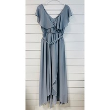 Baltic Born Womens Dusty Blue Ruffle V-Neck Flutter Sleeve Maxi Dress Size M