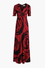 Diane Von Furstenberg Walker Printed Satin-Jacquard Maxi Dress size 8