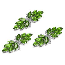 3Pcs Rhinestone Applique, Rhinestone Flower Sew on Sewing, Grass Green