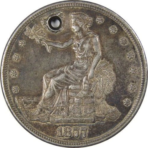 1877 S Trade Silver Dollar XF EF Extremely Fine Details SKU:I24273