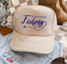 I'd Rather Be Fishing, Khaki Tan, Otto Brand Men's and Women's Trucker Hat