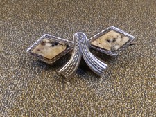 Antique Agate Bow Brooch Sterling Silver Birmingham 1911 Hallmark C.M & Co