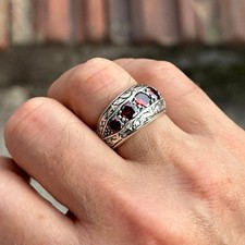Silver Handmade Engraved Red Ruby Stone Ring