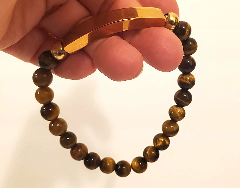 Браслет тигровый глаз бисером эластичной из нержавеющей стали мужчин меди цвет SteelTme - Изображение 2 из 3