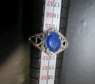 Vintage 925 Sterling Silver Blue Stone Oval Ring Heart Filigree Sz 7 Wavy Band — photo 1