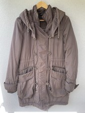 Warehouse Taupe Hooded Quilted Utility Parka Coat Jacket Size 12 - Vintage