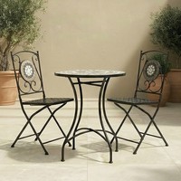 Charles Bentley Mosaic Bistro Set for Two Garden & Outdoor Dining  - Black