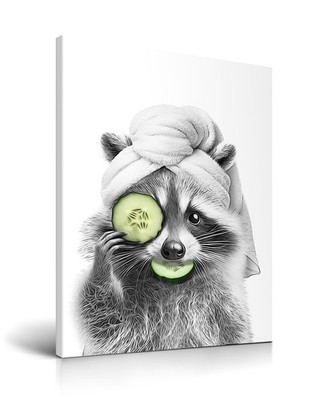 Raccoon with Cucumber Mask Framed Wall Art,12x16in Funny Racoon Canvas Print,...