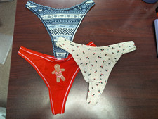 Victoria's Secret Panty Lot Of 3 High Leg Thong Holly Fairisle Red S NWT