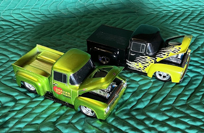M2 MACHINES CASTLINE 1956 Ford F100 Hooker Headers Flames 1:24 Diecast Qty 2