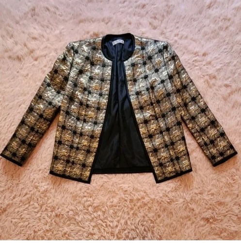 Celine, CELINE Giacca da sera vintage testurizzata oro metallizzato e nero 44