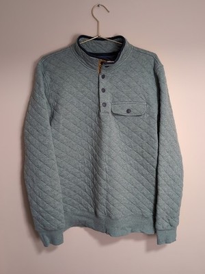Faherty Sweater Mens Epic Quilted Fleece Snap Button Pullover Green Sz Small 