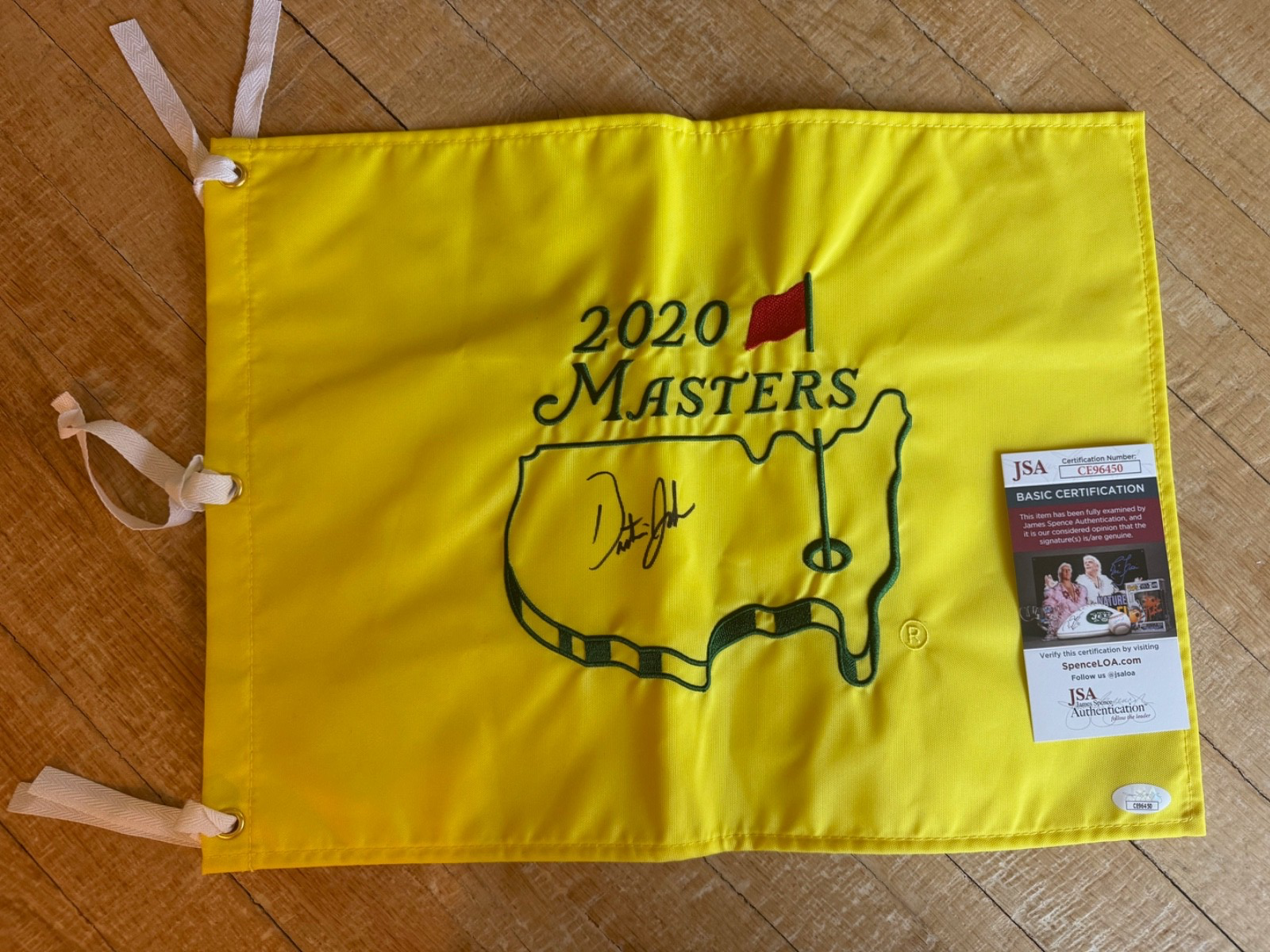 Dustin Johnson Autographed Signed 2020 (Winner) Masters Golf Pin Flag JSA COA 