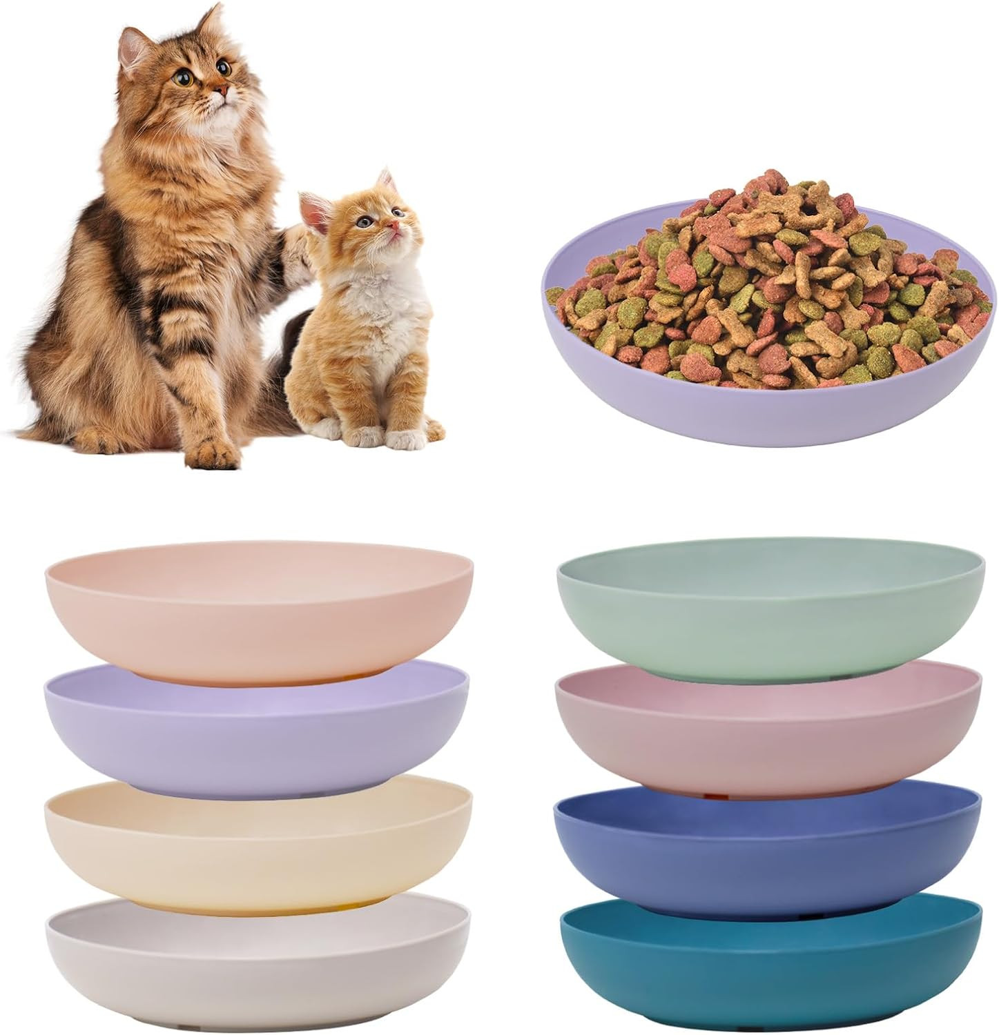 [8 Pack] Cat Dishes Whisker Friendly, Shallow Wide Pet Food and Water Bowl, Dura