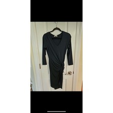 Velvet by Graham & Spencer Women navy blue V-Neck Side Knot Drape Sheath Dress M