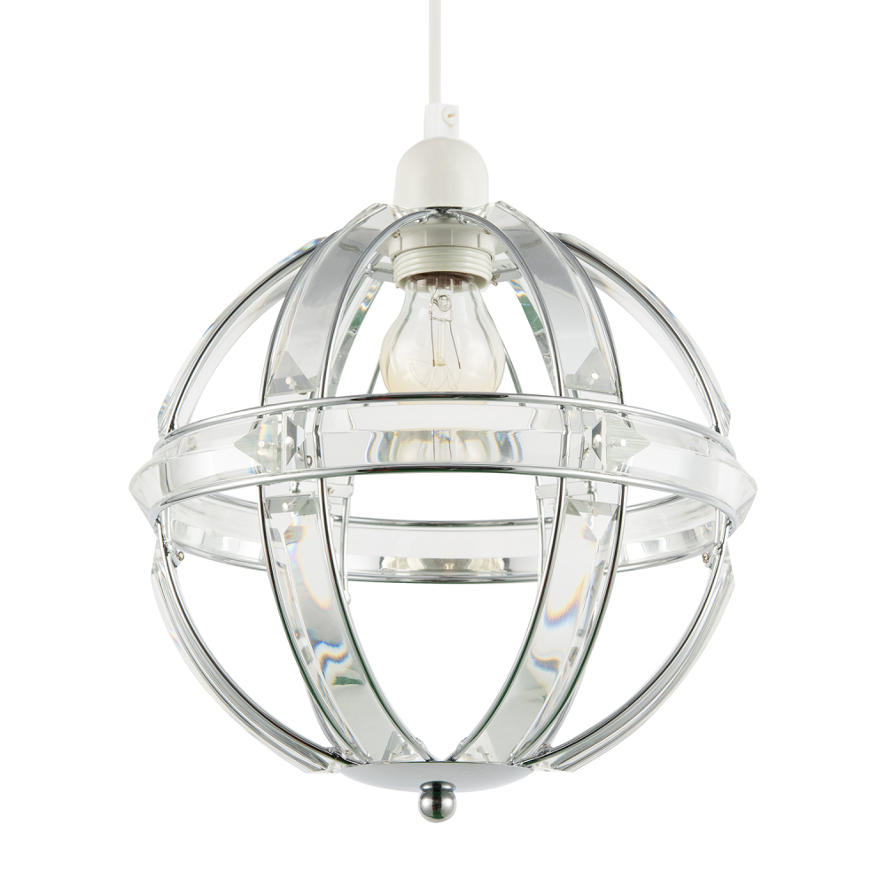 Modern Designer Spherical Chrome and Clear Acrylic Pendant Light Shade by Hap...