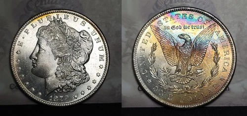 1879-S Morgan Silver Dollar $1 GEM BU Rainbow Toning Lustrous San Francisco Mint