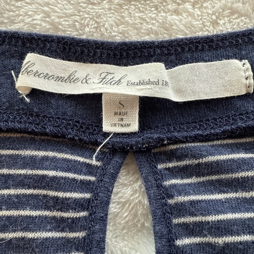Vintage Y2K Abercrombie Babydoll Shirt Short Sleeve Small Blue White Stripe - Picture 3 of 7