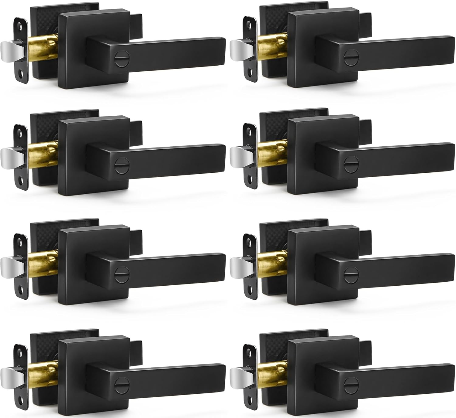 8 Pack Matte Black Door Handles Privacy Levers, 8 Pack,