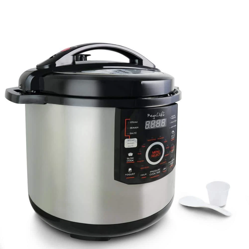 MegaChef Electric Pressure Cooker 12 Qt. Silver Auto Shut-Off Keep Warm Setting